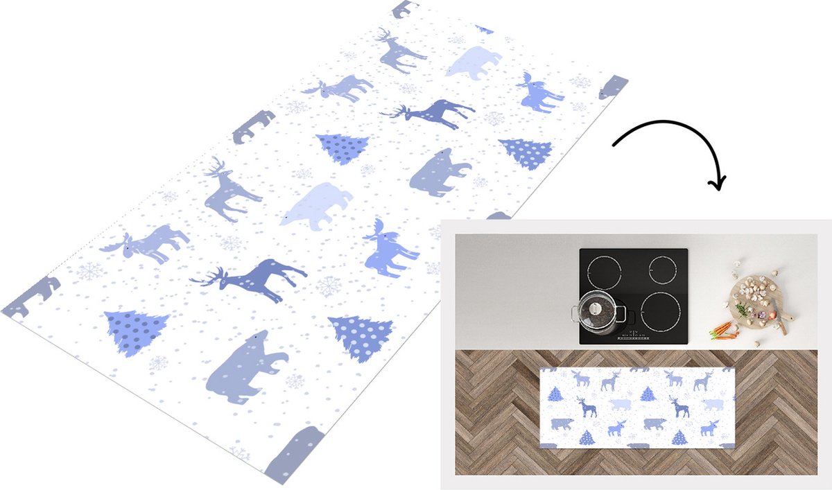 KitchenYeah Keukenloper - Loper keuken - Hert - Patroon - Sneeuw - 120x50 cm - Keukenloper vinyl Multicolor