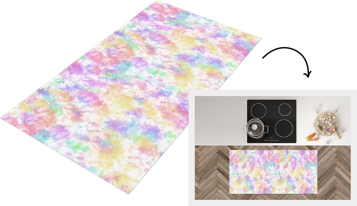Keukenloper - Loper keuken - Tie dye - Pastel - Regenboog - Verf - Patronen - 120x60 cm - Keukenloper vinyl