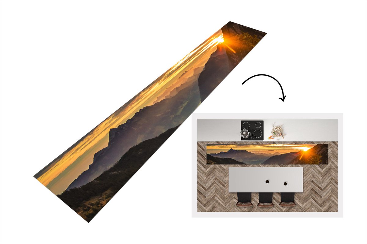 KitchenYeah Keukenloper - Loper keuken - Alpen - Berg - Zon - 300x50 cm - Keukenloper vinyl Multicolor