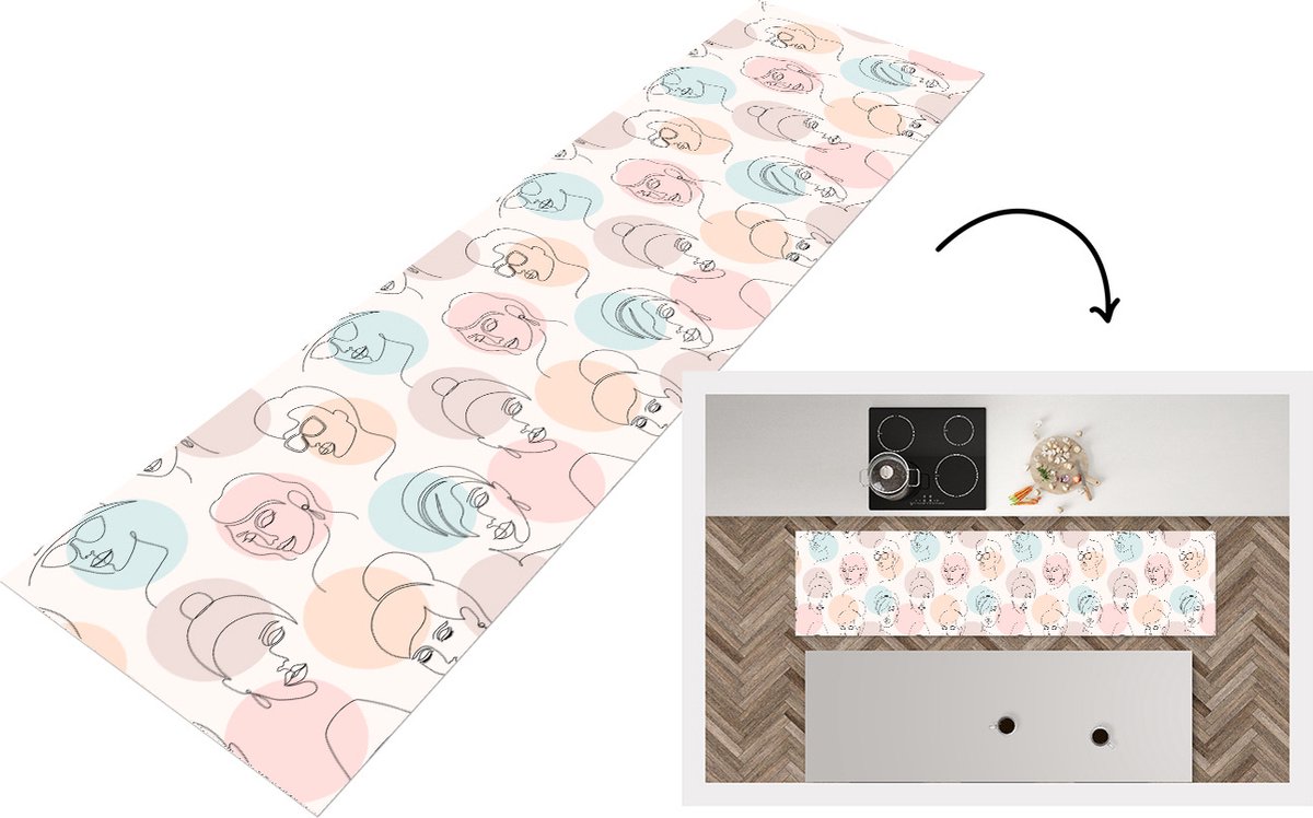 KitchenYeah Keukenloper - Loper keuken - Vrouwen - Pastel - Line Art - Patronen - Keukenloper vinyl multicolor, foto 6