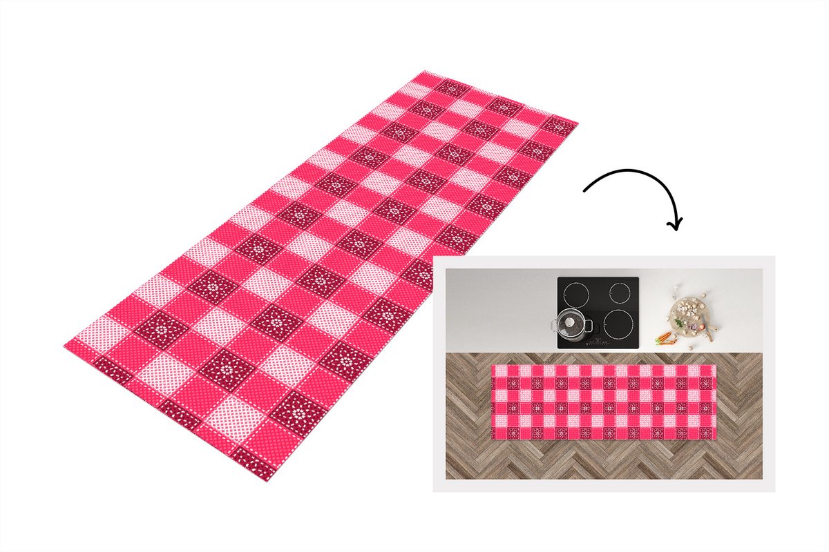 KitchenYeah Keukenloper - Loper keuken - Roze - Patronen - Bloemen - 180x60 cm - Keukenloper vinyl Multicolor