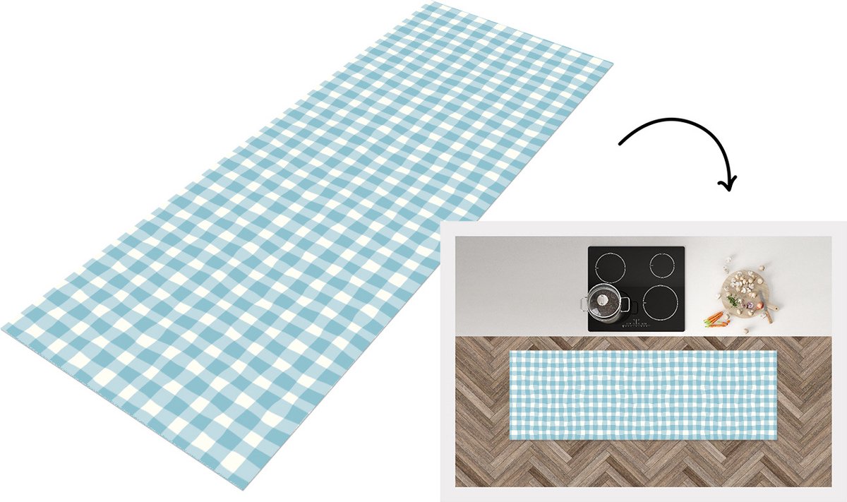 KitchenYeah Keukenloper - Loper keuken - Pastel - Blauw - Patronen - 150x50 cm - Keukenloper vinyl Multicolor