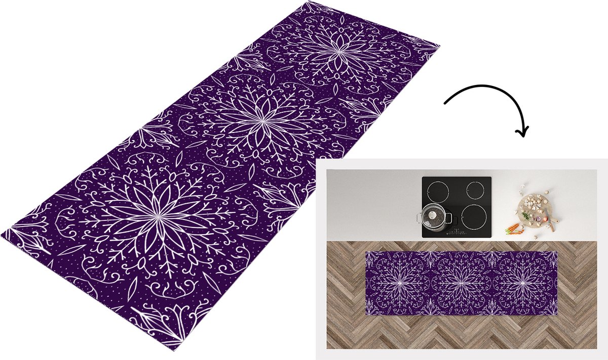 KitchenYeah Keukenloper - Loper keuken - Patronen - Kerst - Sneeuw - 150x50 cm - Keukenloper vinyl Multicolor