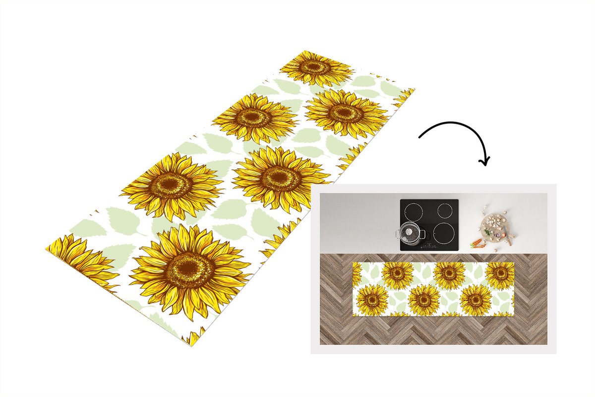 KitchenYeah Keukenloper - Loper keuken - Zonnebloem - Patronen - Bloemen - 180x60 cm - Keukenloper vinyl Multicolor