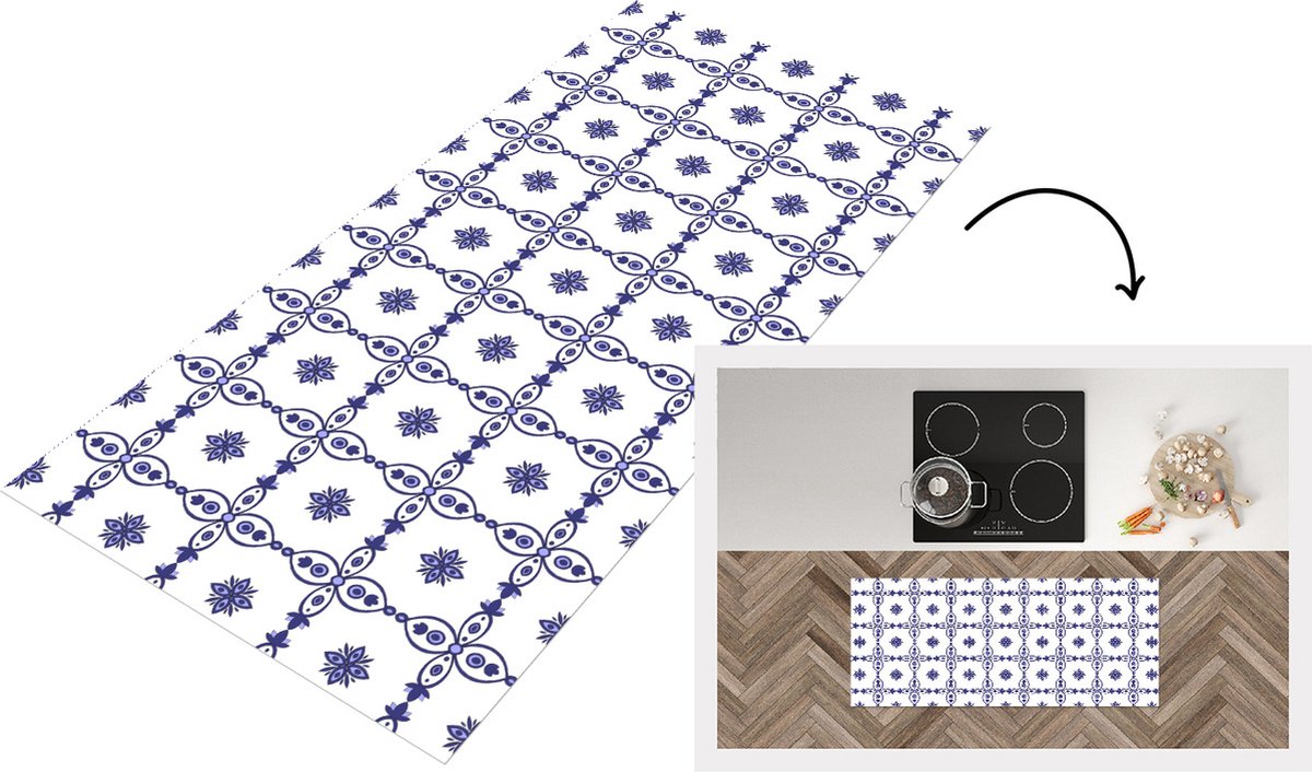 Keukenloper - Loper keuken - Portugal - Patronen - Blauw - 120x50 cm - Keukenloper vinyl
