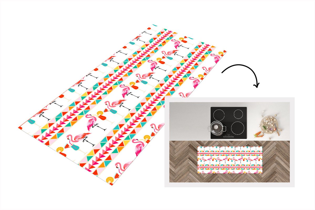 KitchenYeah Keukenloper - Loper keuken - Flamingo - Zomer - Cocktail - Patroon - 120x50 cm - Keukenloper vinyl Multicolor