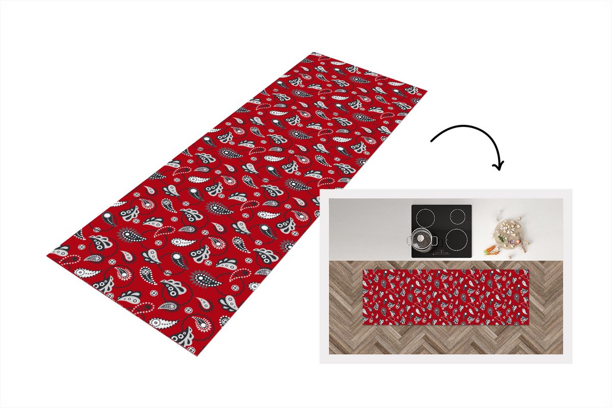 KitchenYeah Keukenloper - Loper keuken - Bandana - Flora - Retro - Design - 180x60 cm - Keukenloper vinyl Multicolor