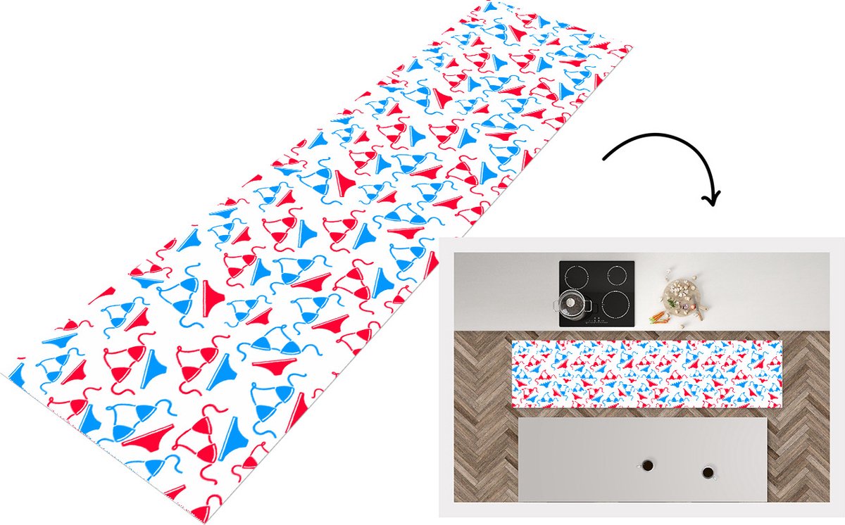 KitchenYeah Keukenloper - Loper keuken - Bikini - Strand - Patronen - 200x50 cm - Keukenloper vinyl Multicolor