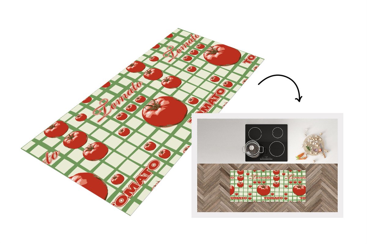 KitchenYeah Keukenloper - Loper keuken - Tomaat - Patronen - Fruit - Vintage - 120x50 cm - Keukenloper vinyl Multicolor