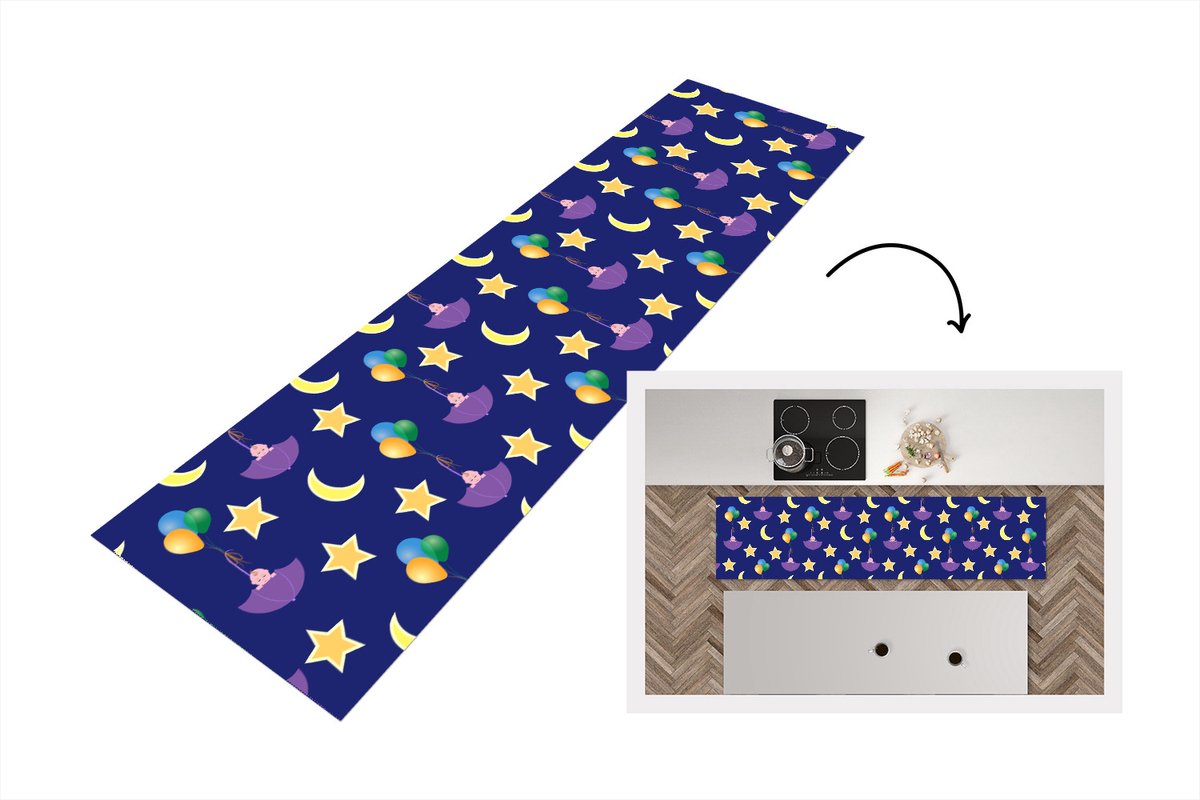 KitchenYeah Keukenloper - Loper keuken - Sterren - Patronen - Paraplu - Geboorte - 240x60 cm - Keukenloper vinyl Multicolor