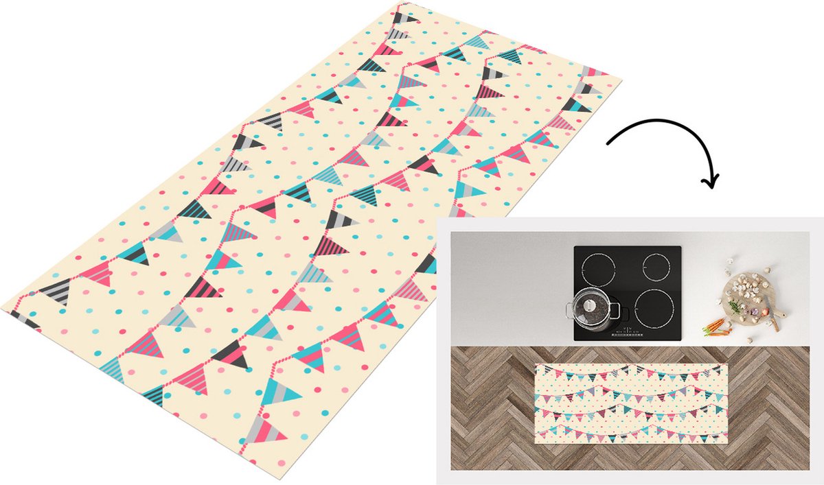 KitchenYeah Keukenloper - Loper keuken - Slingers - Patronen - Pastel - Keukenloper vinyl Multicolor