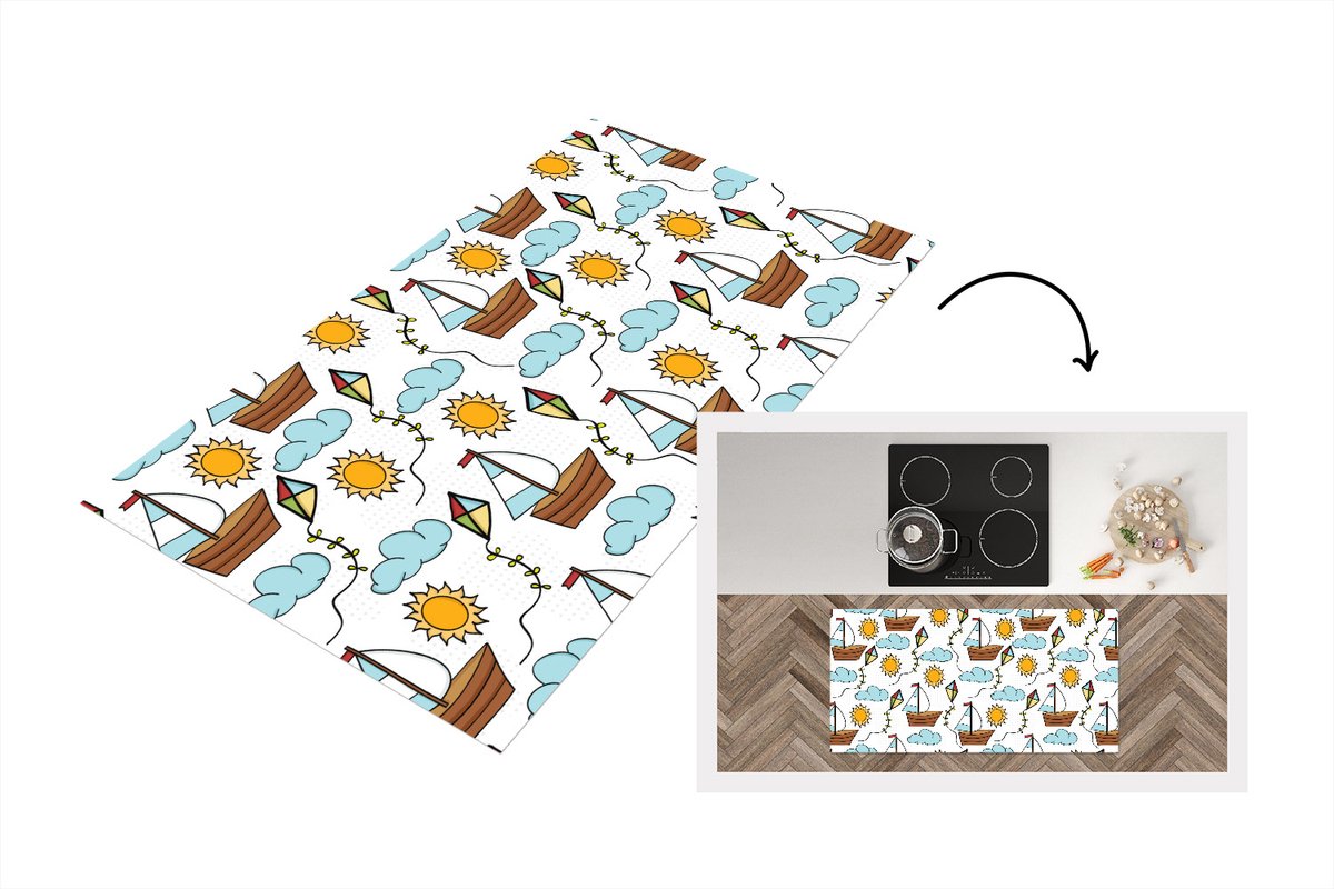 KitchenYeah Keukenloper - Loper keuken - Vlieger - Zomer - Boot - Patroon - 120x60 cm - Keukenloper vinyl Multicolor
