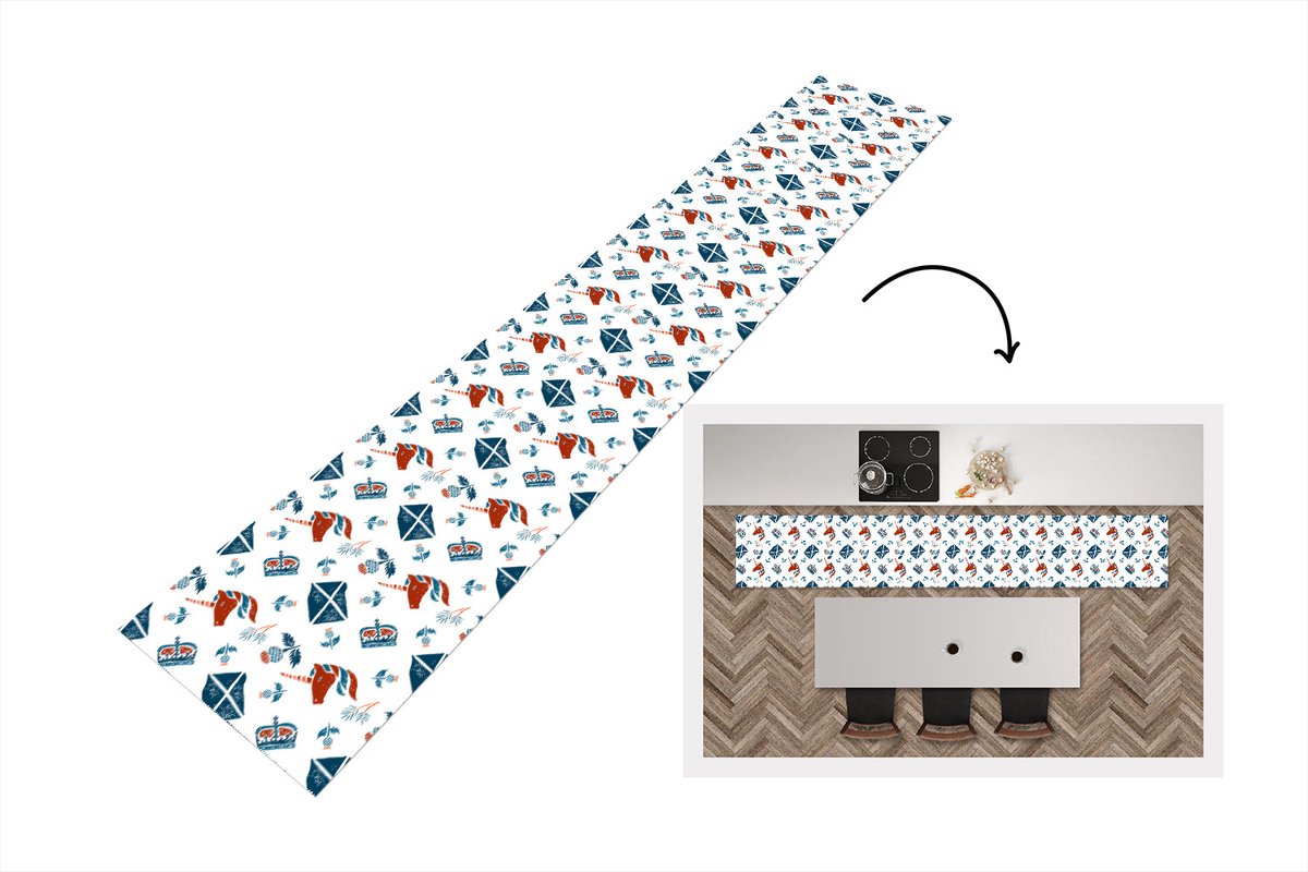 KitchenYeah Keukenloper - Loper keuken - Schotland - Patronen - Unicorn - 300x50 cm - Keukenloper vinyl Multicolor