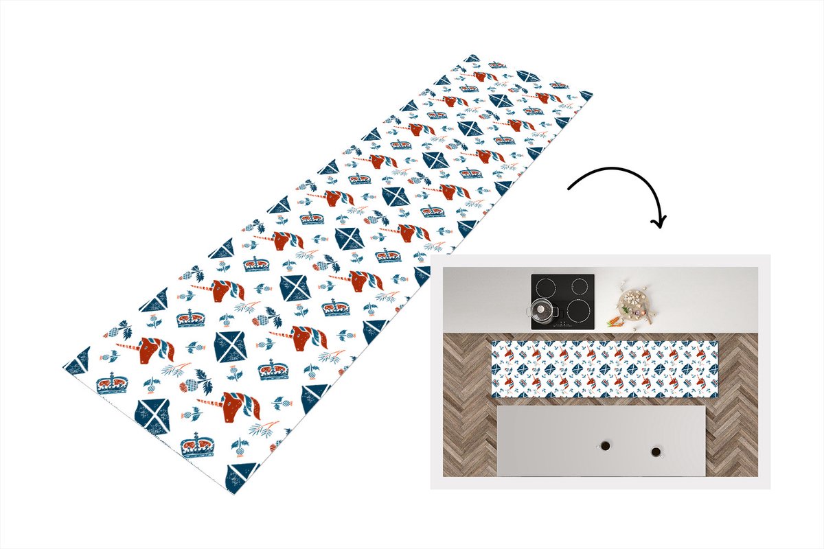 KitchenYeah Keukenloper - Loper keuken - Schotland - Patronen - Unicorn - 200x50 cm - Keukenloper vinyl Multicolor