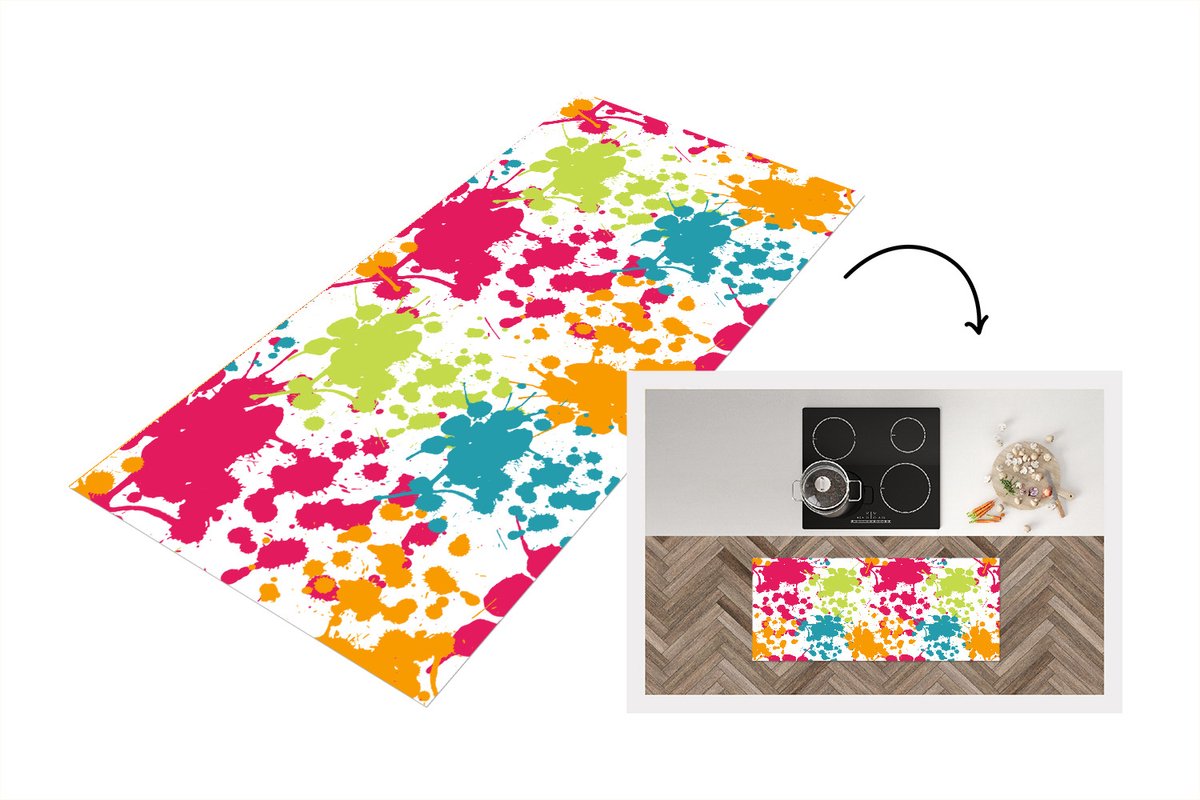KitchenYeah Keukenloper - Loper keuken - Patronen - Verf - Regenboog - 120x50 cm - Keukenloper vinyl Multicolor