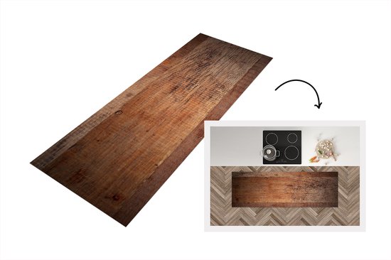 Keukenloper - Loper keuken - Houten planken als achtergrond - 180x60 cm -  Keukenloper... | bol.com