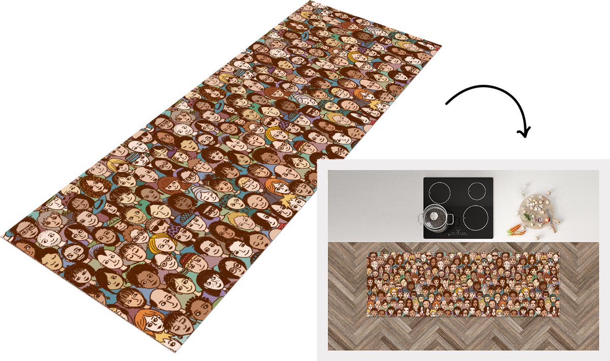 KitchenYeah Keukenloper - Loper keuken - Diversiteit - Patronen - Mensen - 180x60 cm - Keukenloper vinyl Multicolor