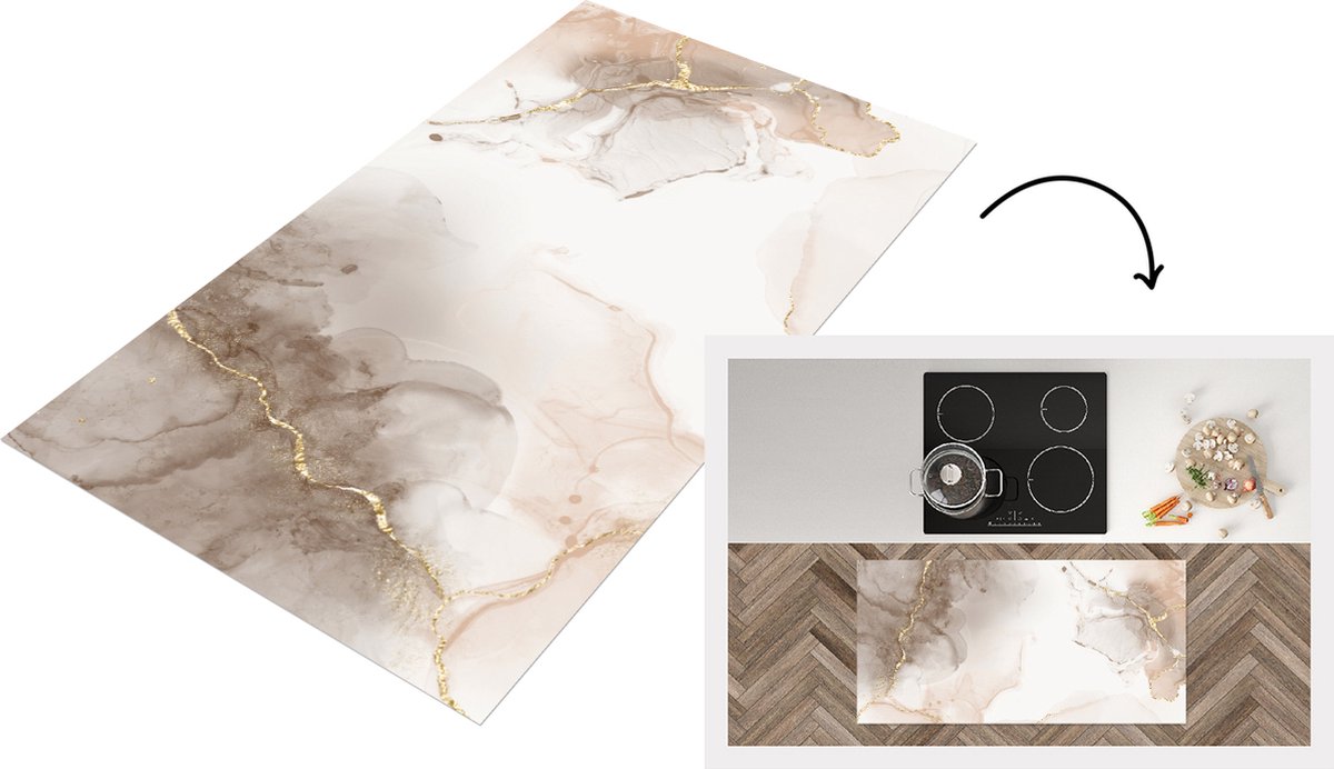 Keukenloper - Loper keuken - Marmer - Goud - Sepia - 120x60 cm - Keukenloper vinyl