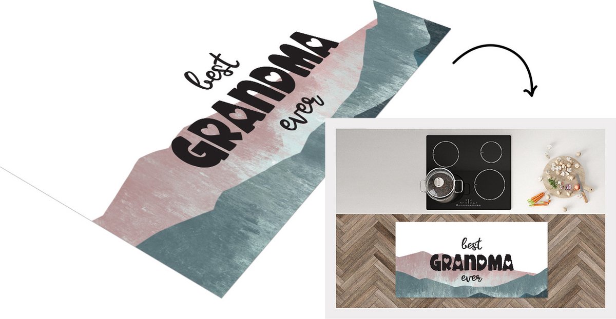 KitchenYeah Keukenloper - Loper keuken - Spreuken - Quotes Best Grandma Ever - Oma - Moederdag - Pastel - Oma cadeau - 120x60 cm - Keukenloper vinyl Multicolor