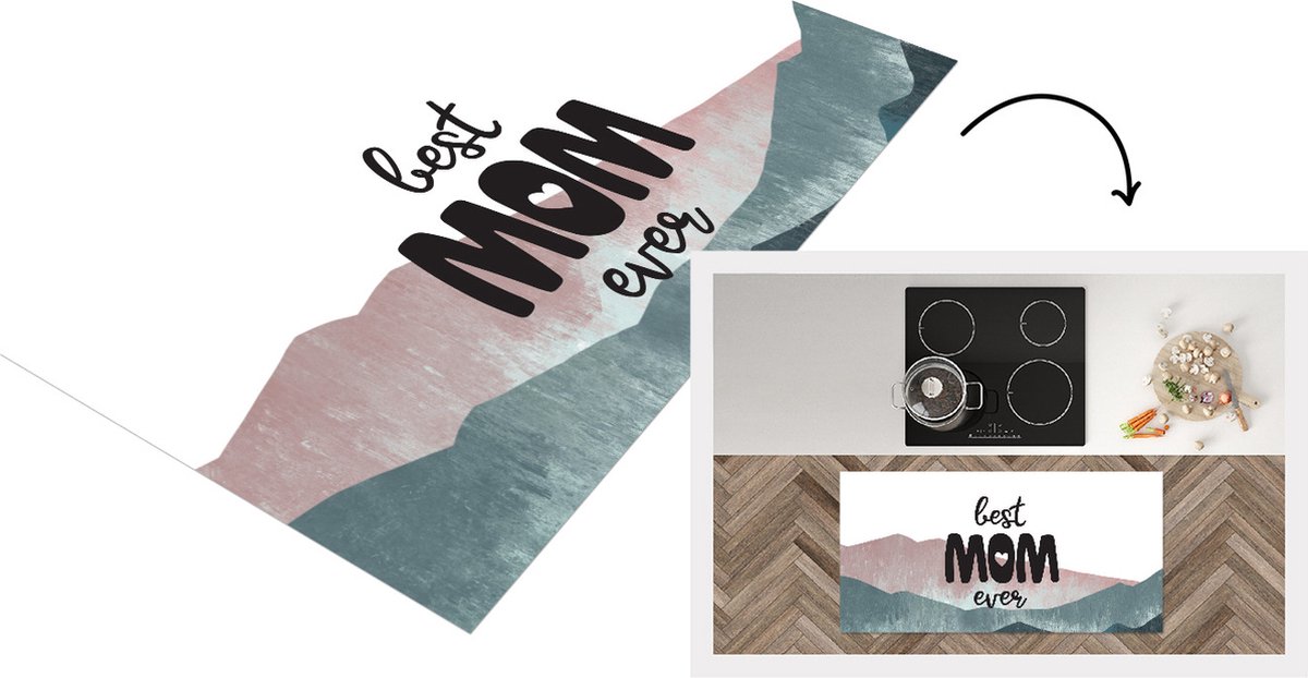 KitchenYeah Keukenloper - Loper keuken - Spreuken - Quotes Best Mom Ever - Moederdag - Mama cadeau - 120x60 cm - Keukenloper vinyl Multicolor
