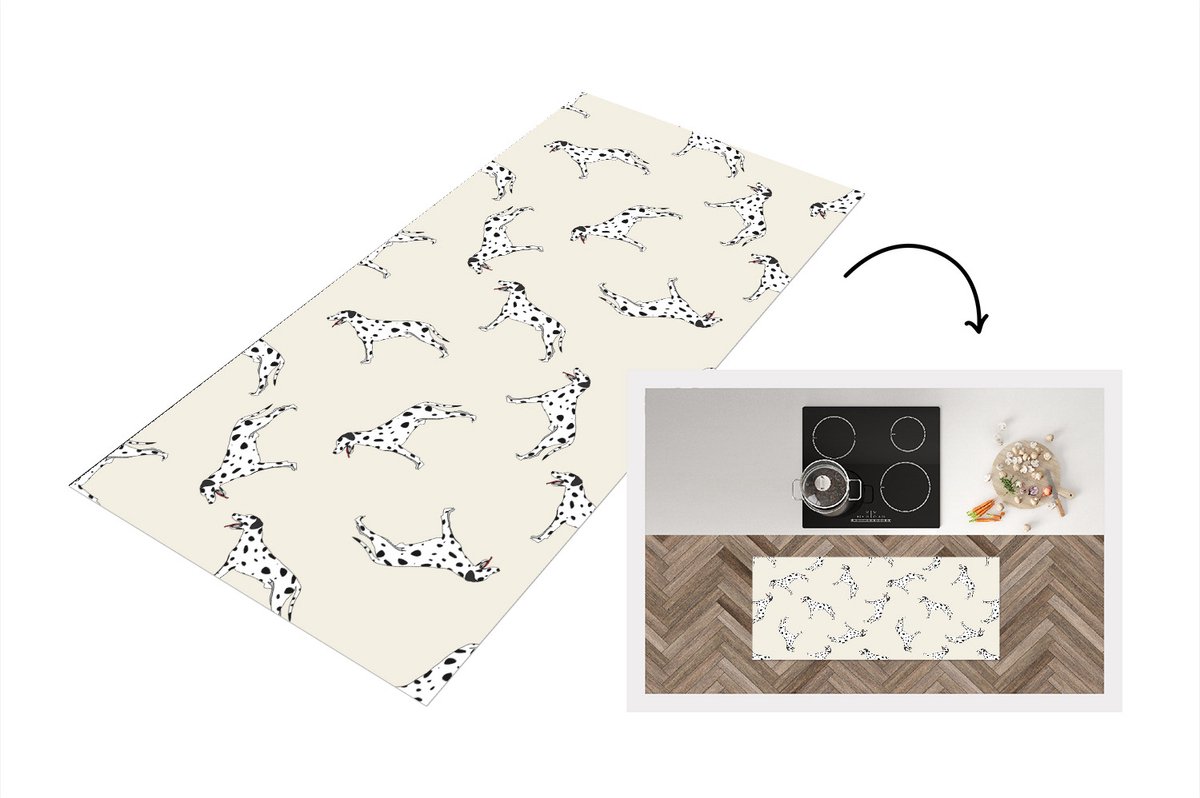 KitchenYeah Keukenloper - Loper keuken - Hond - Dalmatiër - Pastel - Jongen - Design - 120x50 cm - Keukenloper vinyl Multicolor
