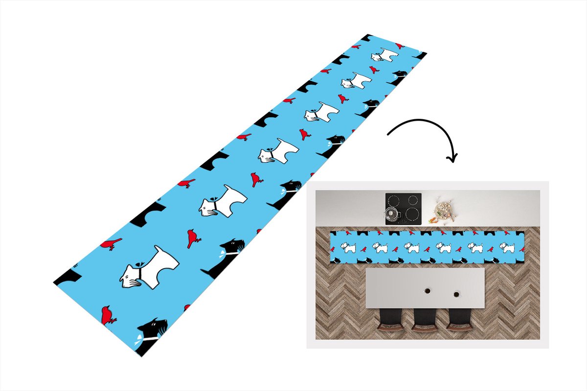 KitchenYeah Keukenloper - Loper keuken - Hond - Vogel - Dieren - Patronen - Kinderen - 300x50 cm - Keukenloper vinyl Multicolor