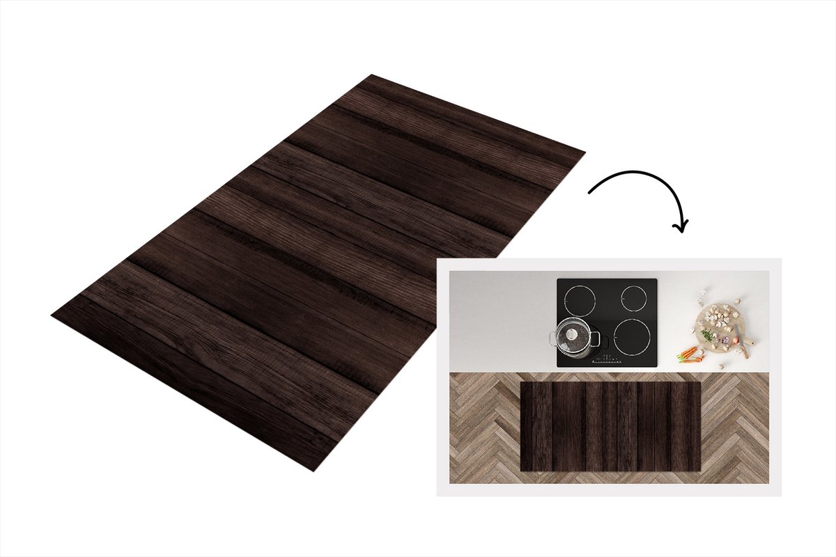 KitchenYeah Keukenloper - Loper keuken - Vintage - Plank - Industrieel - 120x60 cm - Keukenloper vinyl Multicolor