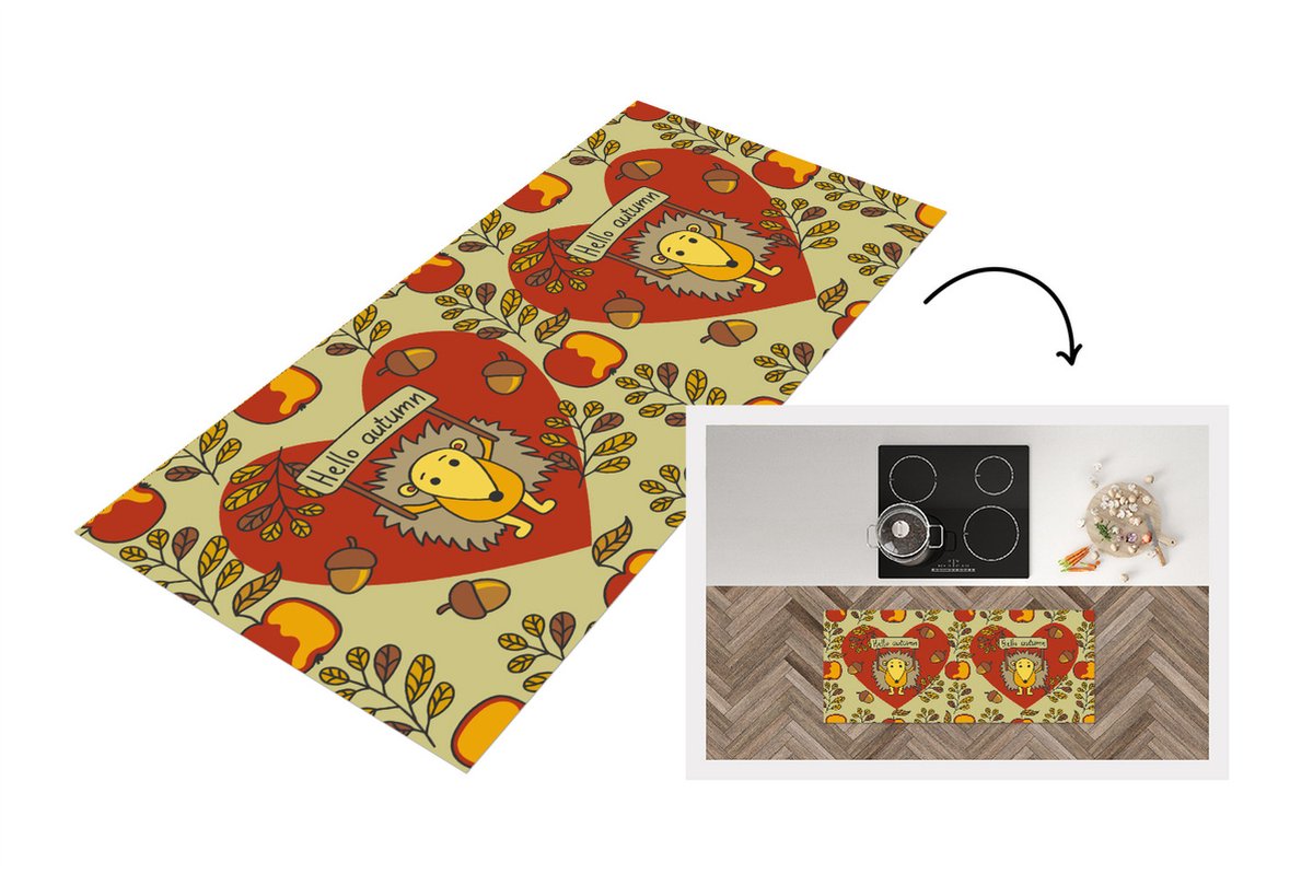 KitchenYeah Keukenloper - Loper keuken - Egel - Herfst - Seizoenen - Kind - Design - 120x50 cm - Keukenloper vinyl Multicolor