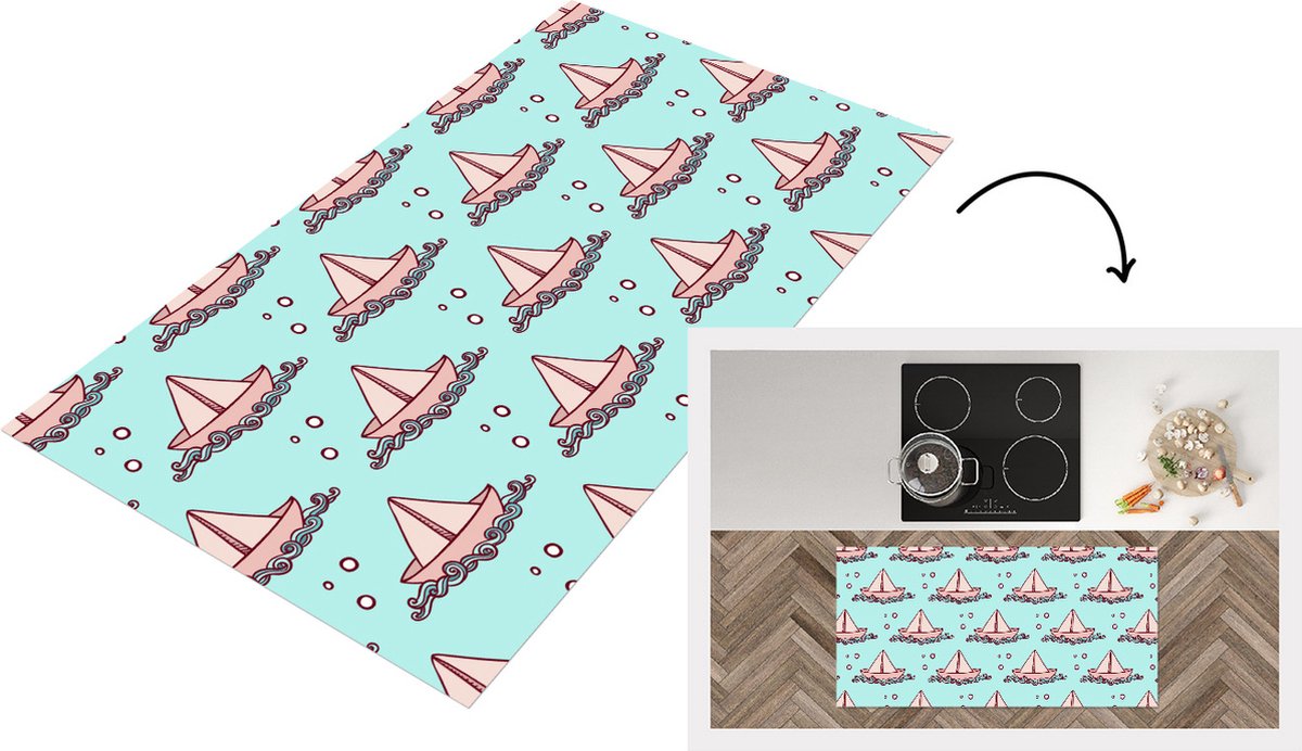 KitchenYeah Keukenloper - Loper keuken - Golf - Boot - Patronen - Kinderen - Avontuur - 120x60 cm - Keukenloper vinyl Multicolor
