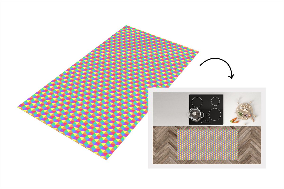 KitchenYeah Keukenloper - Loper keuken - Hexagon - Regenboog - Patroon - Keukenloper vinyl multicolor, foto 7