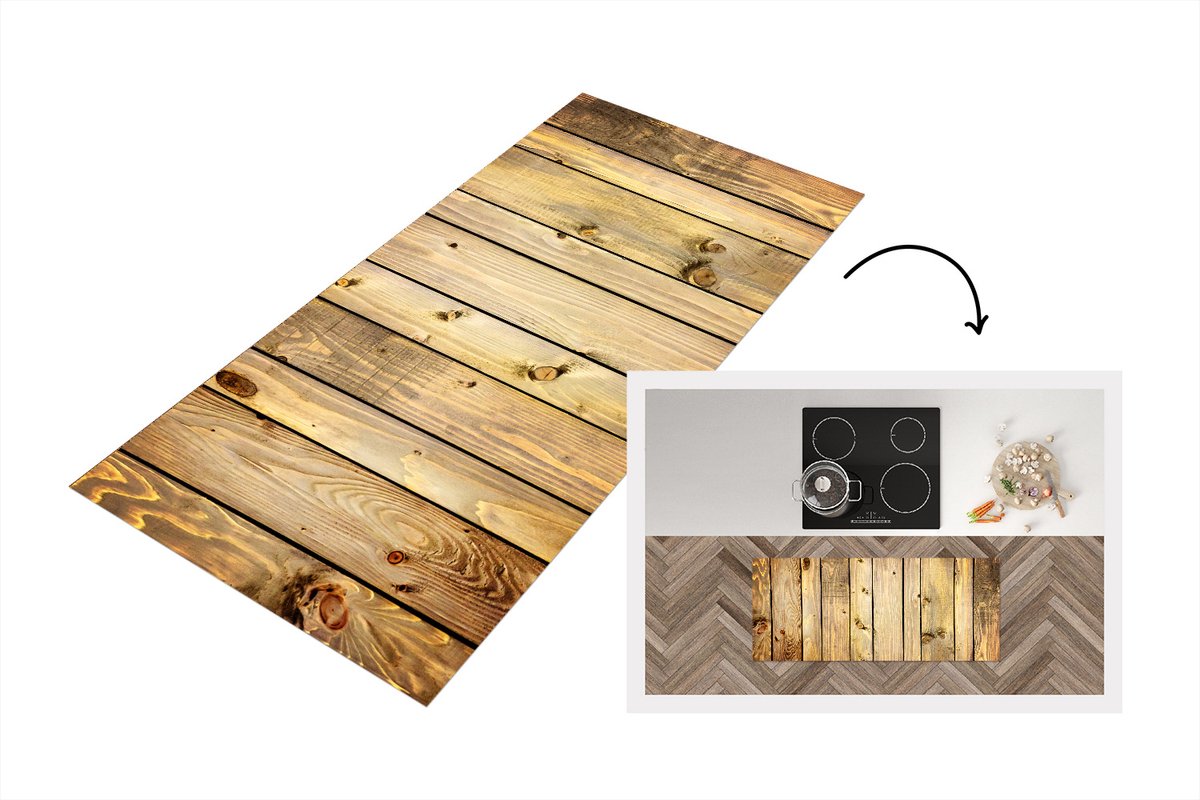KitchenYeah Keukenloper - Loper keuken - Landelijk - Plank - Hout - Keukenloper vinyl Multicolor