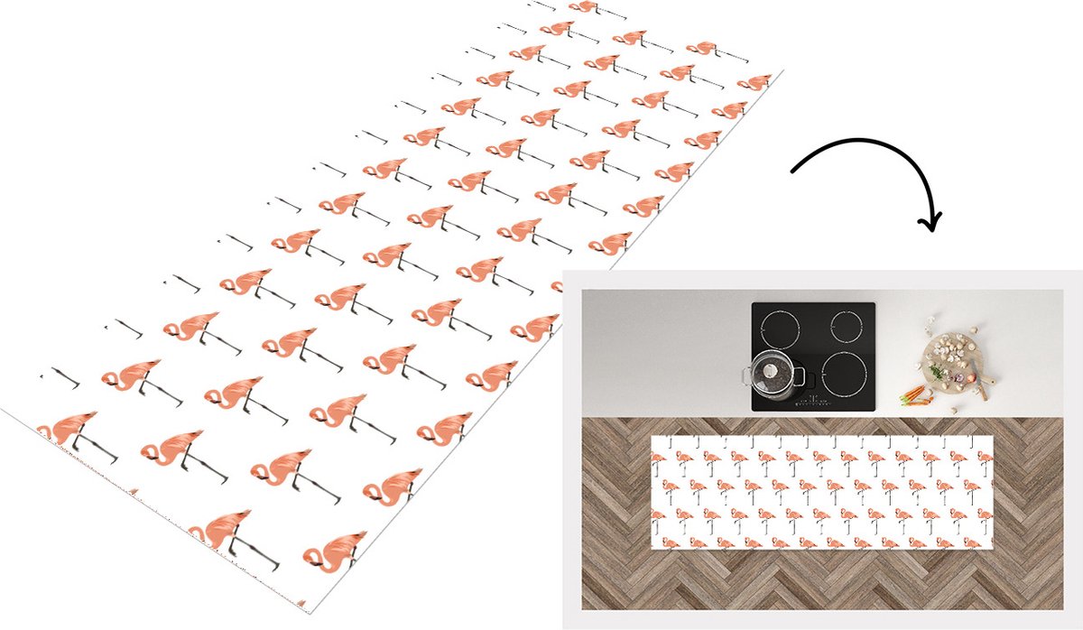 KitchenYeah Keukenloper - Loper keuken - Patronen - Vogel - Flamingo - 150x50 cm - Keukenloper vinyl Multicolor