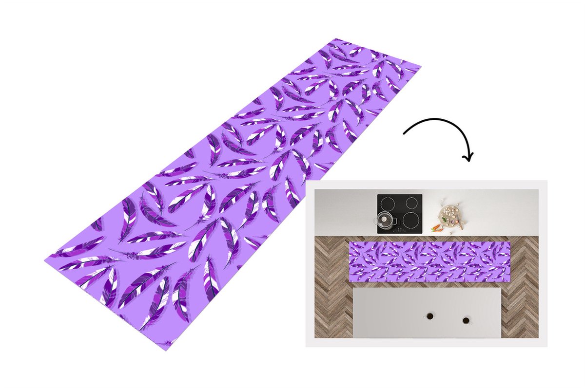 KitchenYeah Keukenloper - Loper keuken - Meiden - Veren - Paars - Patronen - Keukenloper vinyl, foto 6