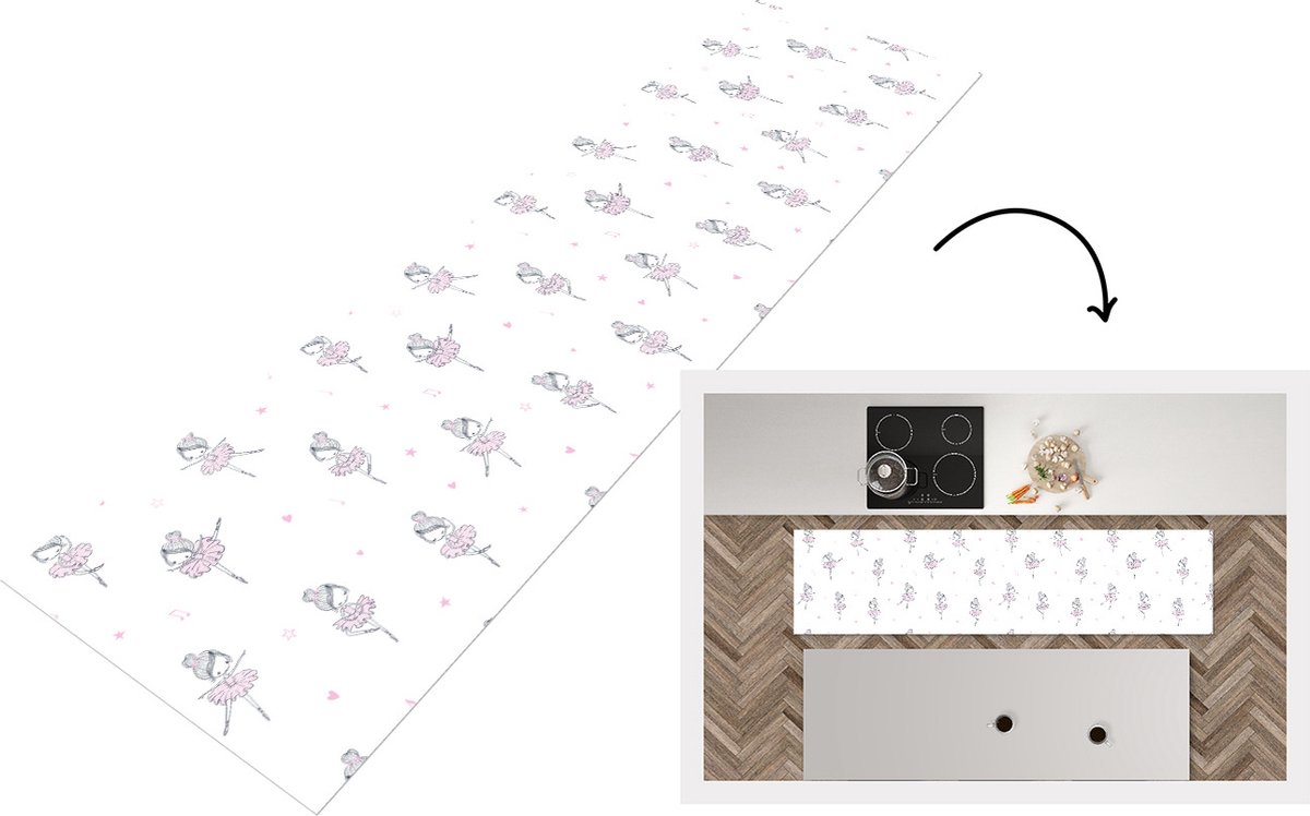 KitchenYeah Keukenloper - Loper keuken - Meiden - Ballet - Roze - Patronen - 240x60 cm - Keukenloper vinyl Multicolor