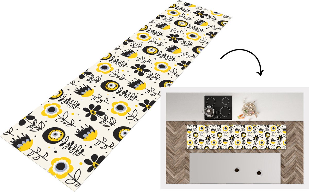 KitchenYeah Keukenloper - Loper keuken - Meiden - Bloemen - Blaadjes - Patronen - 240x60 cm - Keukenloper vinyl Multicolor