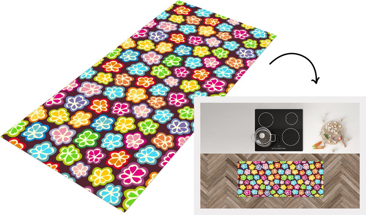 KitchenYeah Keukenloper - Loper keuken - Meisjes - Bloem - Patronen - 120x50 cm - Keukenloper vinyl Multicolor