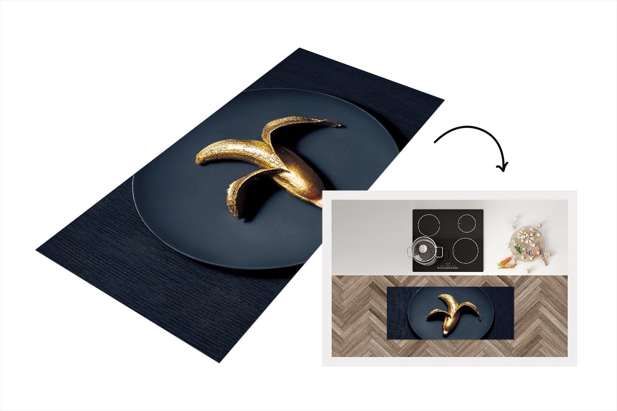 KitchenYeah Keukenloper - Loper keuken - Gouden banaan op een donkere achtergrond - 120x50 cm - Keukenloper vinyl Multicolor