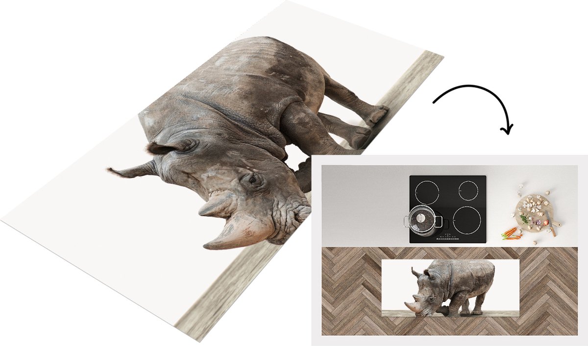 KitchenYeah Keukenloper - Loper keuken - Woonkamer - Neushoorn - 120x50 cm - Keukenloper vinyl Multicolor