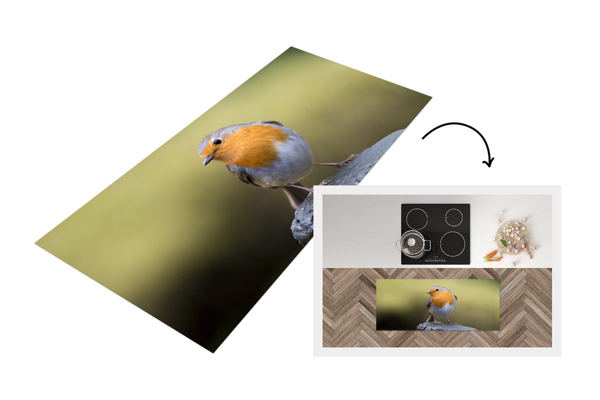 KitchenYeah Keukenloper - Loper keuken - Paal - Roodborstje - Natuur - 120x50 cm - Keukenloper vinyl Multicolor