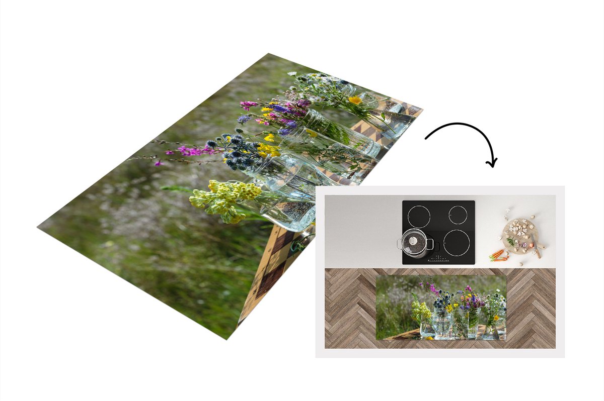 KitchenYeah Keukenloper - Loper keuken - Vaas - Bloemen - Kleuren - 120x60 cm - Keukenloper vinyl Multicolor