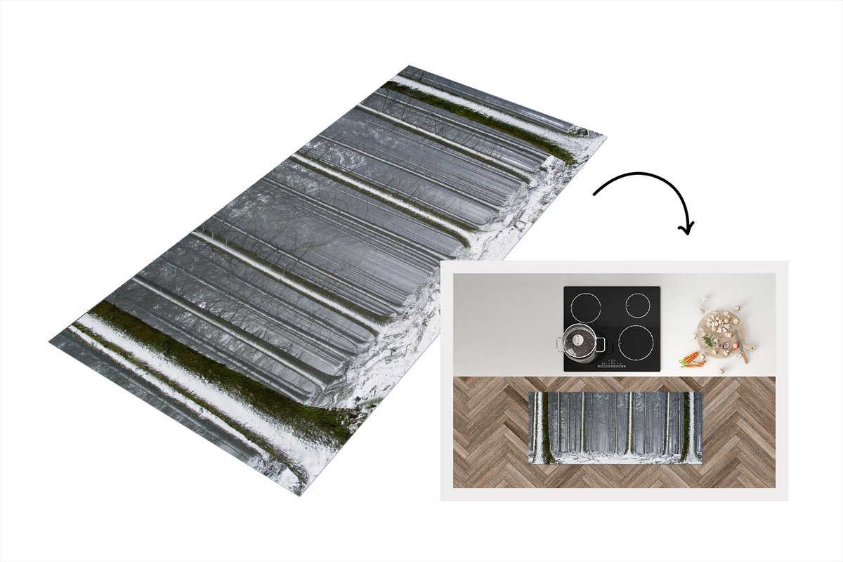KitchenYeah Keukenloper - Loper keuken - Bomen - Winter - Sneeuw - 120x50 cm - Keukenloper vinyl Multicolor