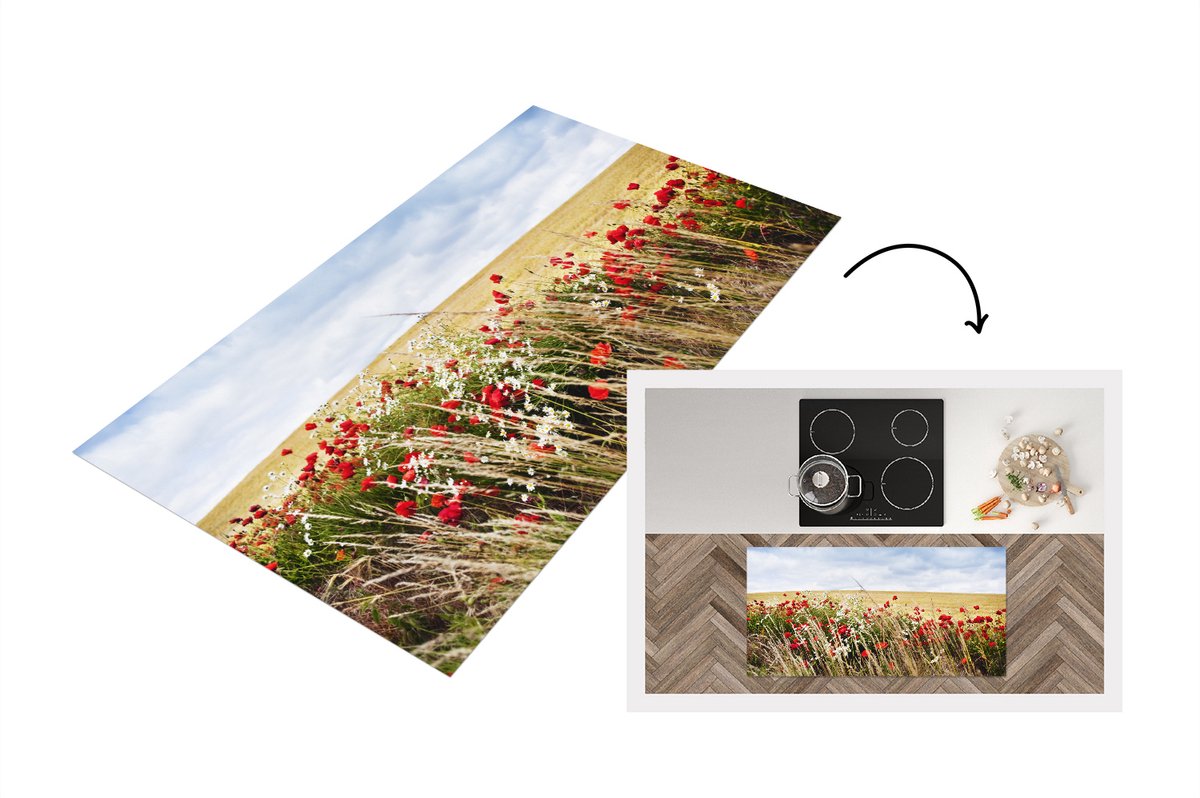 KitchenYeah Keukenloper - Loper keuken - Wolken - Bloemen - Rood - 120x60 cm - Keukenloper vinyl Multicolor