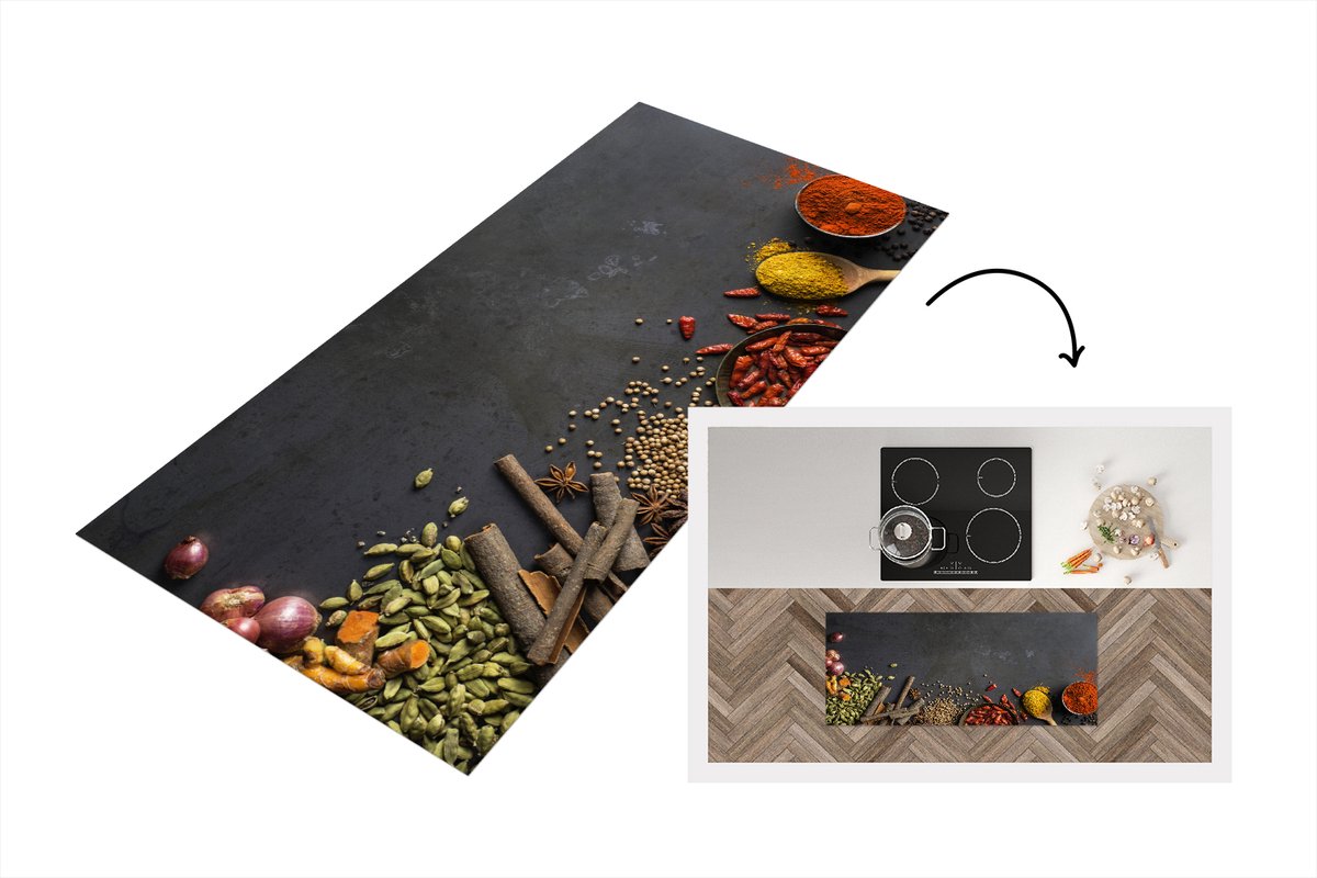 KitchenYeah Keukenloper - Loper keuken - Kruiden - Eten - Specerijen - 120x50 cm - Keukenloper vinyl Multicolor