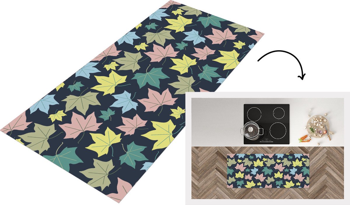 KitchenYeah Keukenloper - Loper keuken - Patronen - Herfst - Bladeren - 120x50 cm - Keukenloper vinyl Multicolor