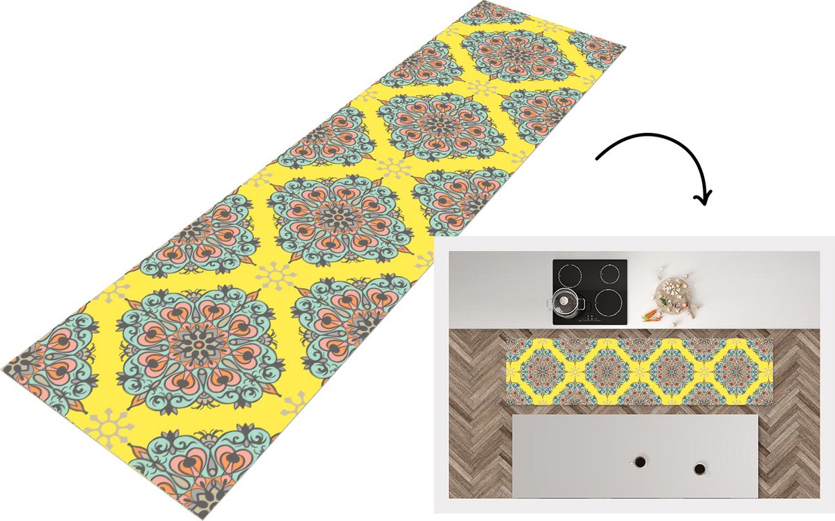 KitchenYeah Keukenloper - Loper keuken - Barok - Abstract - Patronen - Bloemen - 200x50 cm - Keukenloper vinyl Multicolor