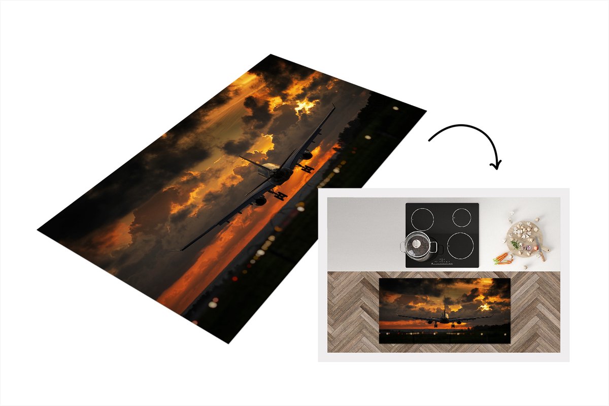 KitchenYeah Keukenloper - Loper keuken - Landend vliegtuig voor lucht - 120x60 cm - Keukenloper vinyl Multicolor