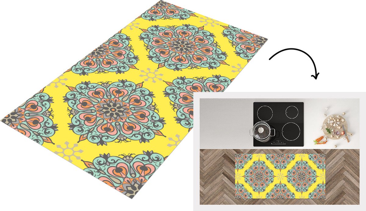 KitchenYeah Keukenloper - Loper keuken - Barok - Abstract - Patronen - Bloemen - 120x60 cm - Keukenloper vinyl Multicolor
