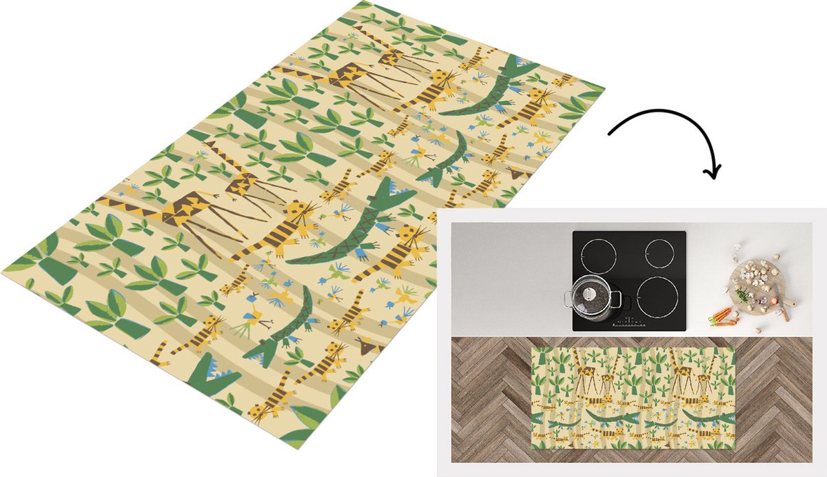 KitchenYeah Keukenloper - Loper keuken - Dieren - Design - Afrika - Abstract - 120x60 cm - Keukenloper vinyl Multicolor