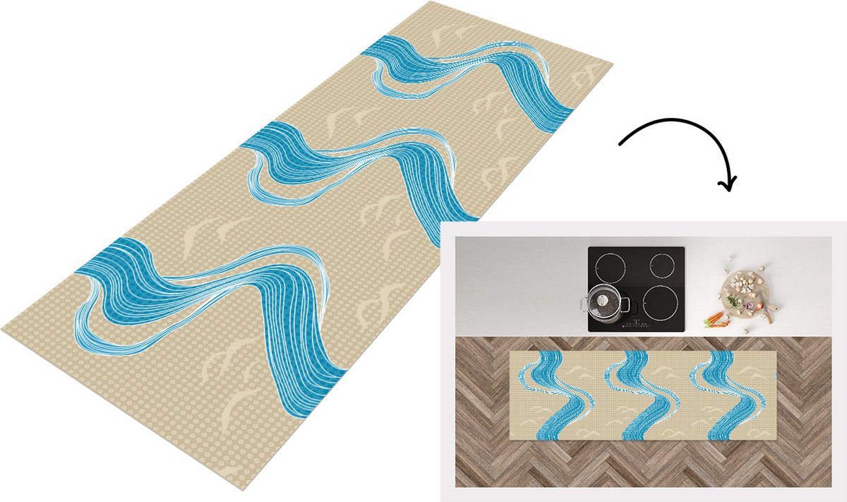 KitchenYeah Keukenloper - Loper keuken - Patroon - Berg - Rivier - Keukenloper vinyl multicolor, foto 5
