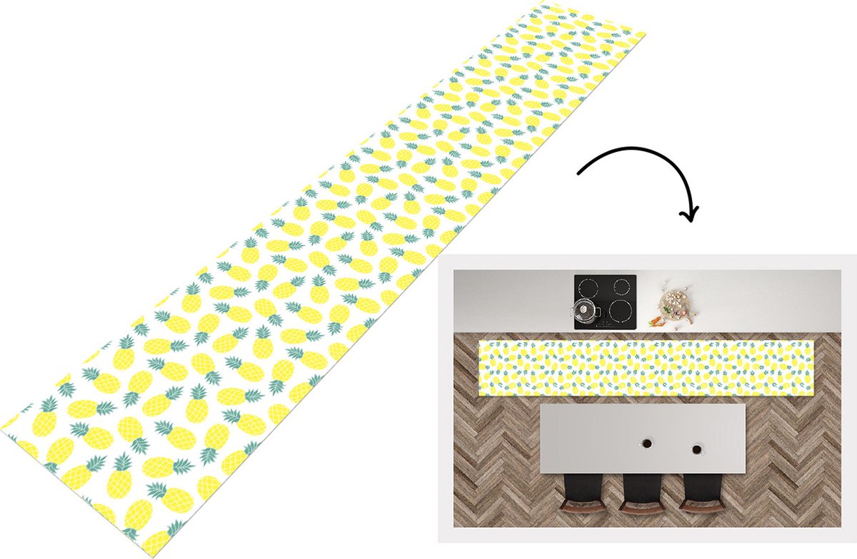 KitchenYeah Keukenloper - Loper keuken - Zomer - Tropisch - Design - Ananas - 300x50 cm - Keukenloper vinyl Multicolor